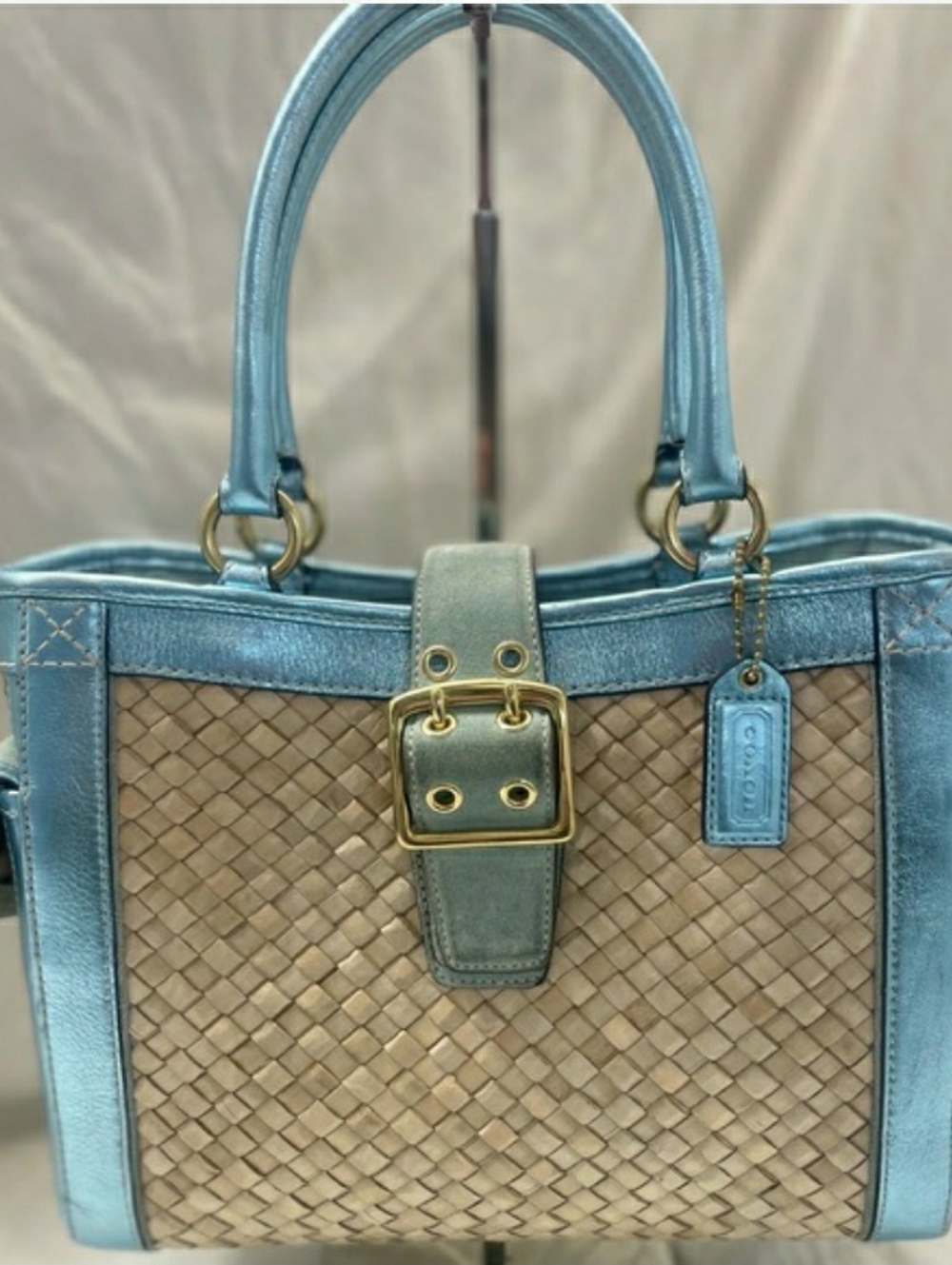 Coach Vintage Lt. Ed. Sea Foam Woven Boxy Tote Bag EUC - Picture 5 of 16